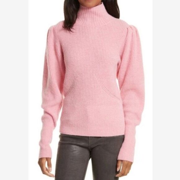 Frame Denim Wool and Cashmere Puff Sleeve Luxury Sweater in Spanish Pink - Picture 14 of 15